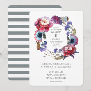 Wildblume Peony Floral mit Federn  Hochzeit Einladung