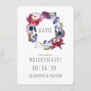 Wildblume Peony Floral with Feathers   Bridesmaid Einladung