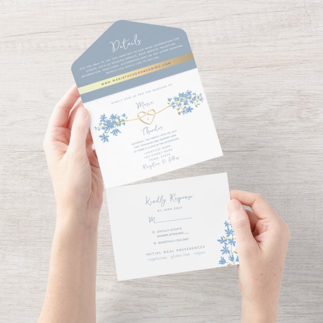 Wildblume Periwinkle Dusty Blue Wedding All In One Einladung (Abreißen)
