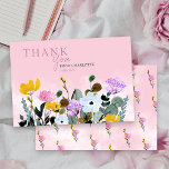 Wildblume Personalisiert rosa Dankeschön Karte<br><div class="desc">Wildblume Meadow danke Ihnen Karte, die Sie personalisieren und für jeden Anlass verwenden können. Das Design hat einen Blumenrand mit wilden Blume in rosa lila, gelb und blau und liegt auf einem hübsch rosa Hintergrund mit weicher Farbe von weißem Aquarell. Ideal für Wildblume Babyduschen, Brautpartys, Geburtstage etc. Wenn Sie passende...</div>