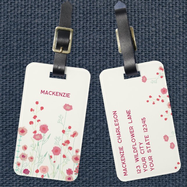 Wildblume Personalisierter Name Gepäckanhänger (Modern wildflower floral botanical personalized custom name luggage tag)
