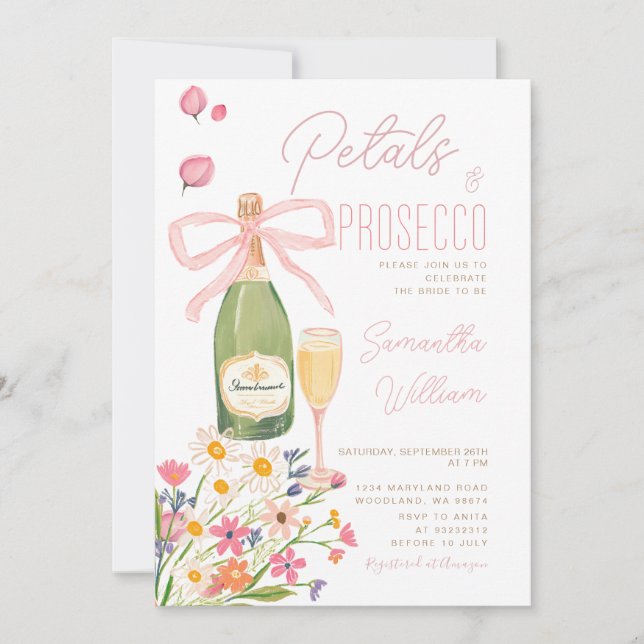 Wildblume Petals Prosecco Brautparty Brunch Einladung (Vorderseite)