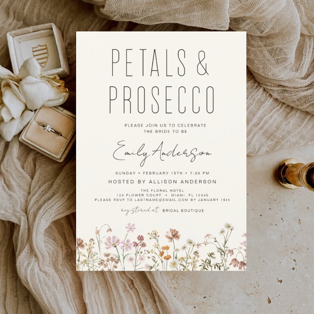 Wildblume Petals & Prosecco Brautparty Einladung (Von Creator hochgeladen)