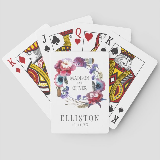 Wildblume-Pfingstrose mit Blumen mit Federn Spielkarten (Rückseite)
