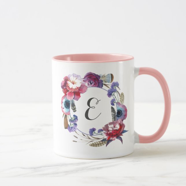 Wildblume-Pfingstrose mit Blumen mit Monogramm der Tasse (Rechts)