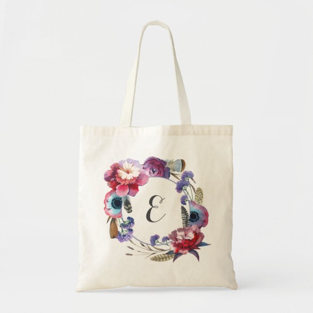 Wildblume-Pfingstrose mit Blumen mit Monogramm der Tragetasche (Vorne)