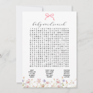 Wildblume Pink Bow Baby Word Search Game Card Einladung