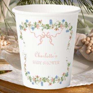 Wildblume Pink Bow Babydusche Pappbecher