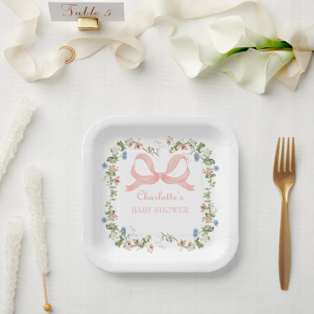 Wildblume Pink Bow Babydusche Pappteller (Hochzeit)