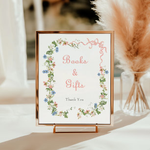 Wildblume Pink Bow Kinderdusche Bücher und Geschen Poster