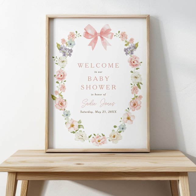 Wildblume Pink Floral Baby Girls Bow Babydusche Poster (Von Creator hochgeladen)