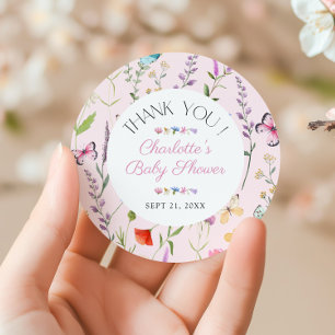 Wildblume Pink Girl Babydusche Vielen Dank für Ihr Runder Aufkleber