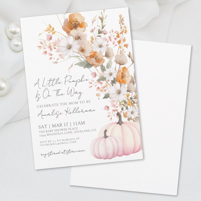 Wildblume Pink Pumpkin Baby Dusche Einladung (Wildflower Pink Pumpkin Baby Shower Invitation )