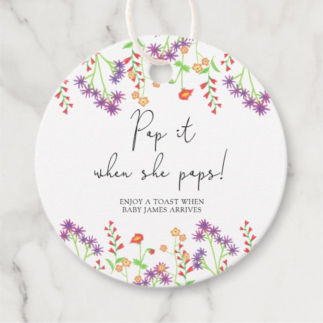 Wildblume Pop es, wenn sie Pop Babydusche Geschenkanhänger (Vorderseite)