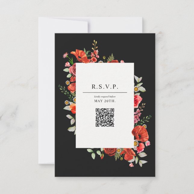 Wildblume Poppy Botanical QR Wedding RSVP Card (Vorderseite)