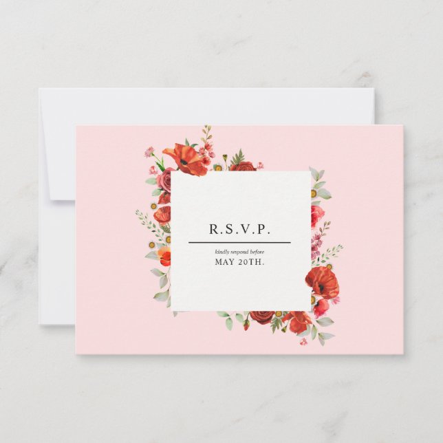 Wildblume Poppy Botanisches Pink Hochzeit RSVP Karte (Vorderseite)