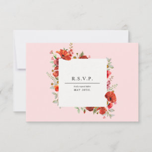 Wildblume Poppy Botanisches Pink Hochzeit RSVP Karte