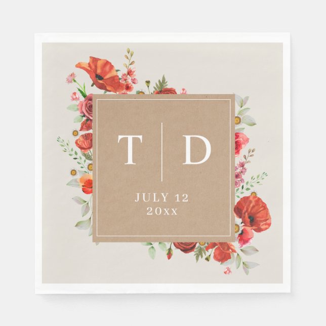Wildblume Poppy Cardstock Hochzeit Serviette (Vorderseite)
