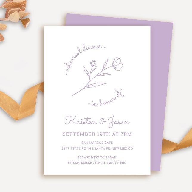 Wildblume Probe Abendessen Einladung in Lilac (Wildflower Rehearsal Dinner Invitation in Lilac)