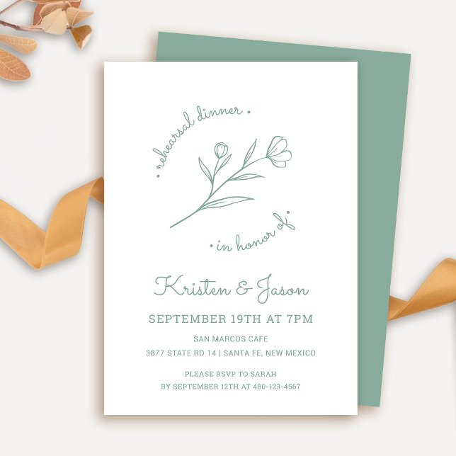 Wildblume Probe Abendessen Einladung in Sage (Wildflower Rehearsal Dinner Invitation in Sage Green)