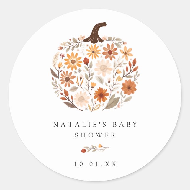 Wildblume Pumpkin Baby Dusche Runder Aufkleber (Vorderseite)