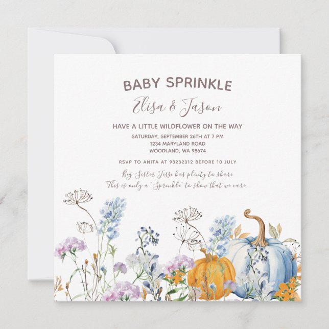 Wildblume Pumpkin Baby Girl Sprinkle Dusche Einladung (Vorderseite)