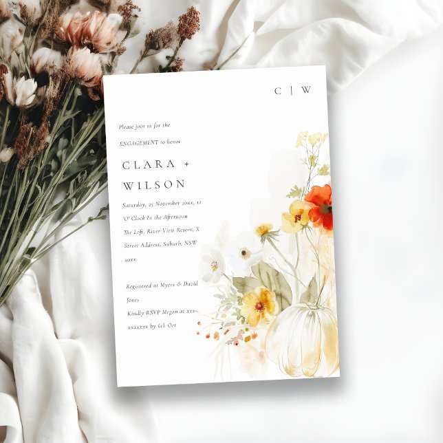 Wildblume Pumpkin Wasserfarbe Verlobung Einladung (Von Creator hochgeladen)