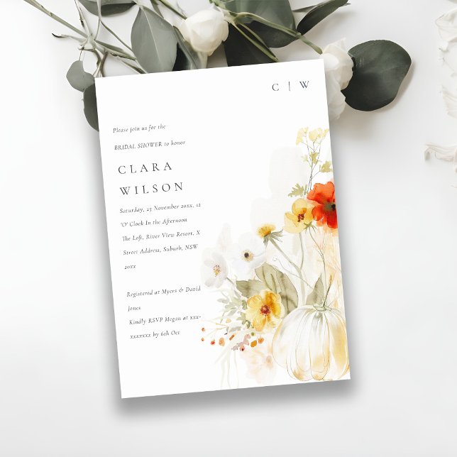 Wildblume Pumpkin Watercolor Brautparty Einladung (Von Creator hochgeladen)