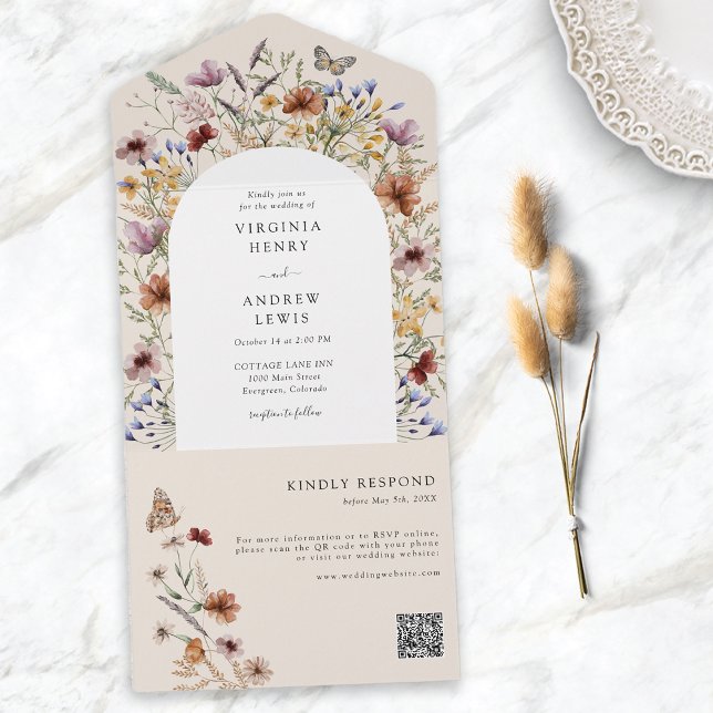 Wildblume QR-Code All In One Einladung (Wildflower QR Code All In One Invitation
)