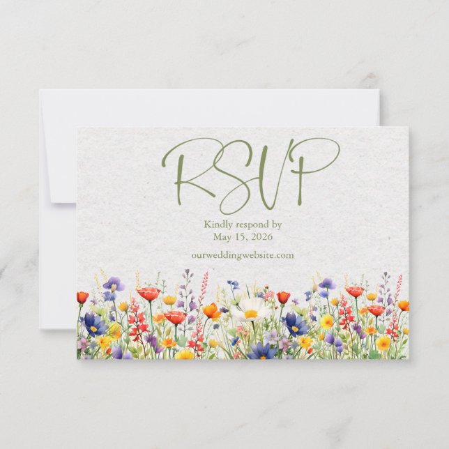 Wildblume QR Code Wedding RSVP Card Karte (Vorderseite)