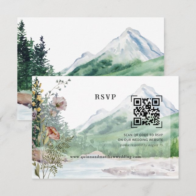 Wildblume | QR Code Wedding RSVP Karte (Vorne/Hinten)