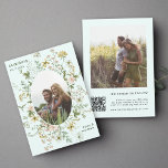 Wildblume Rahmen 2 Foto Hochzeitsstichtraining QR  Save The Date<br><div class="desc">Diese elegante Hochzeitsreise Save the Date bietet wunderschöne handbemalte Aquarellfarben-Wildblumen in Rosa,  Gelb und Grün als ovaler Rahmen mit einem Foto. Für eine weiter gehende Anpassung dieses Designs klicken Sie bitte auf den BUTTON BLAU DESIGN TOOL oben! Matching-Elemente sind ebenfalls verfügbar.</div>