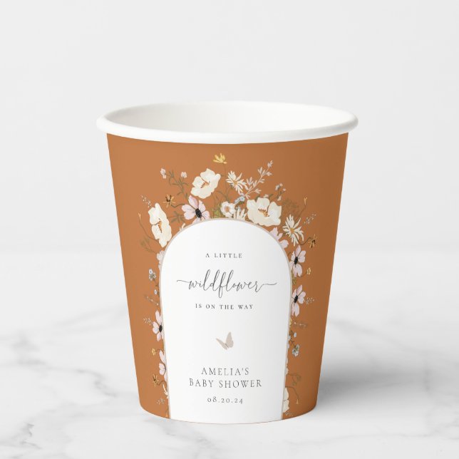 Wildblume Rahmen Babydusche Papiertücher Pappbecher (Vorderseite)