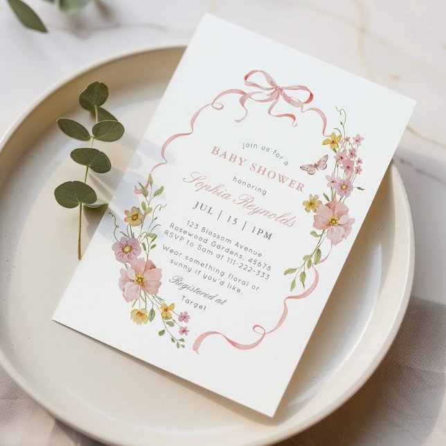 Wildblume Rahmen Pink Babydusche Einladung (Von Creator hochgeladen)