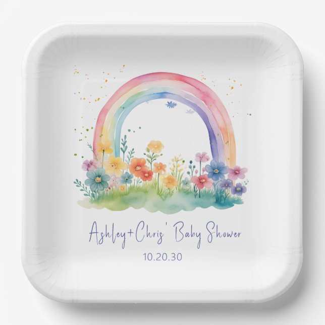 Wildblume Rainbow Baby Girl Dusche Pappteller (Vorderseite)