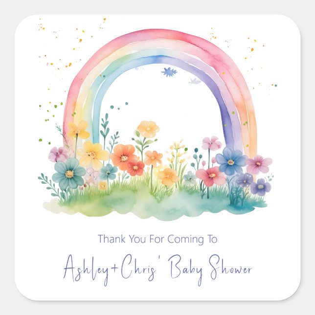 Wildblume Rainbow Baby Girl Dusche Quadratischer Aufkleber (Vorderseite)