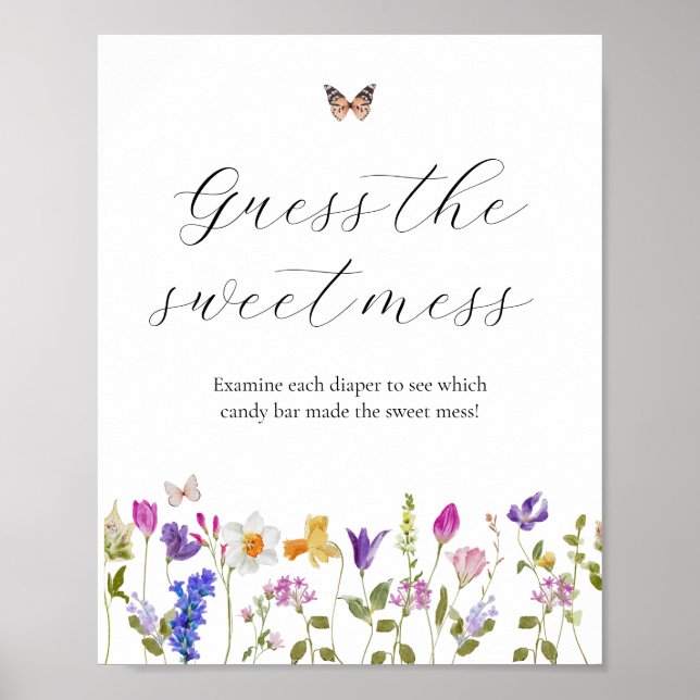 Wildblume Raten Sie das Sweet Mess Baby Duschzeich Poster (Vorne)
