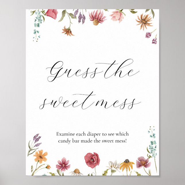 Wildblume Raten Sie das Sweet Mess Baby Duschzeich Poster (Vorne)