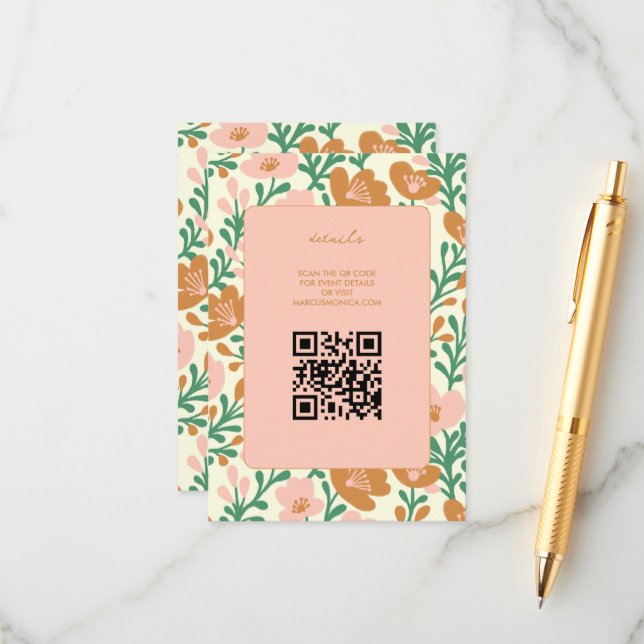 Wildblume Reben Rosa Gedeckter WEDD Begleitkarte (Vorderseite/Rückseite Beispiel)