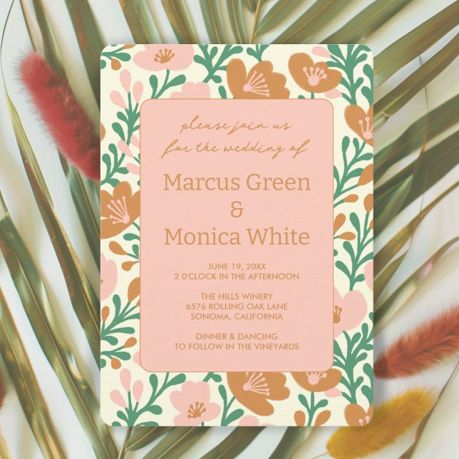 Wildblume Reben Rosa Gedeckter WEDD Einladung (Wildflower Vines Pink Green Custom WEDDING Invitation
)
