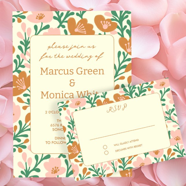 Wildblume Reben Rosa Gedeckter WEDD RSVP Karte (Wildflower Vines Pink Green Custom WEDDING RSVP Card
)