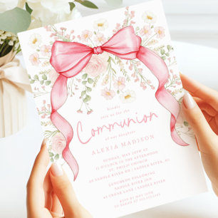 Wildblume Rosa-Bow-Kommunion Einladung