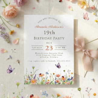 Wildblume Rosa Lila Garden Party 19. Geburtstag Einladung