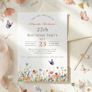 Wildblume Rosa Lila Garden Party 22. Geburtstag Einladung