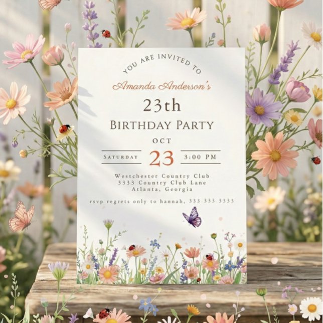Wildblume Rosa Lila Garden Party 23. Geburtstag Einladung (Von Creator hochgeladen)