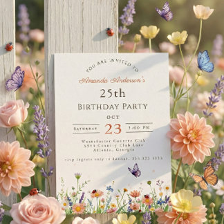 Wildblume Rosa Lila Garden Party 25. Geburtstag Einladung