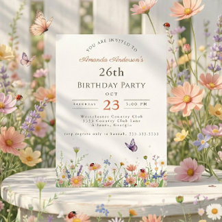 Wildblume Rosa Lila Garden Party 26. Geburtstag Einladung