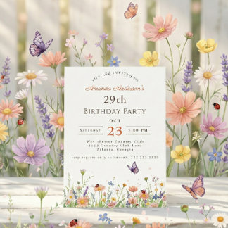 Wildblume Rosa Lila Garden Party 29. Geburtstag Einladung