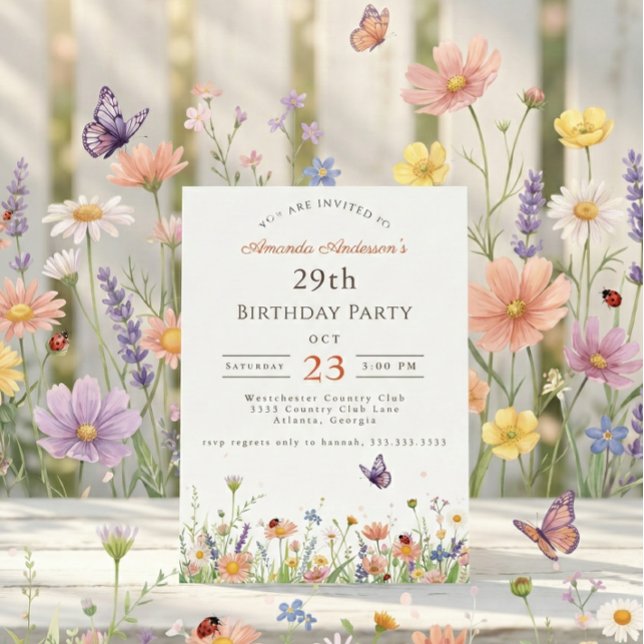 Wildblume Rosa Lila Garden Party 29. Geburtstag Einladung (Von Creator hochgeladen)