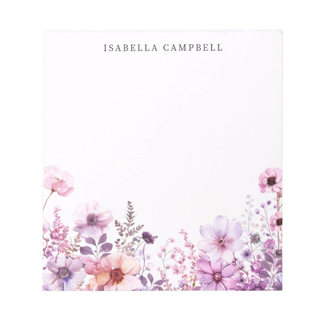 Wildblume Rosa und Lila Individuelle Name Notizblock (Vorderseite)